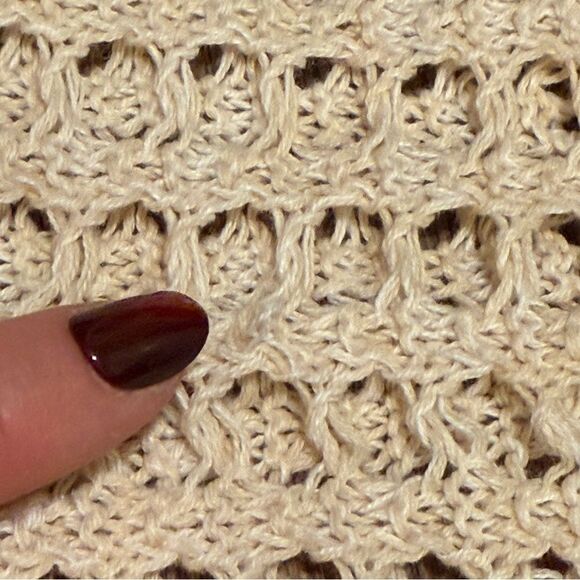 Crystal Kobe Boho Crochet Tunic Sweater Cream Minimalist Asymmetrical Hem Large - Picture 8 of 9